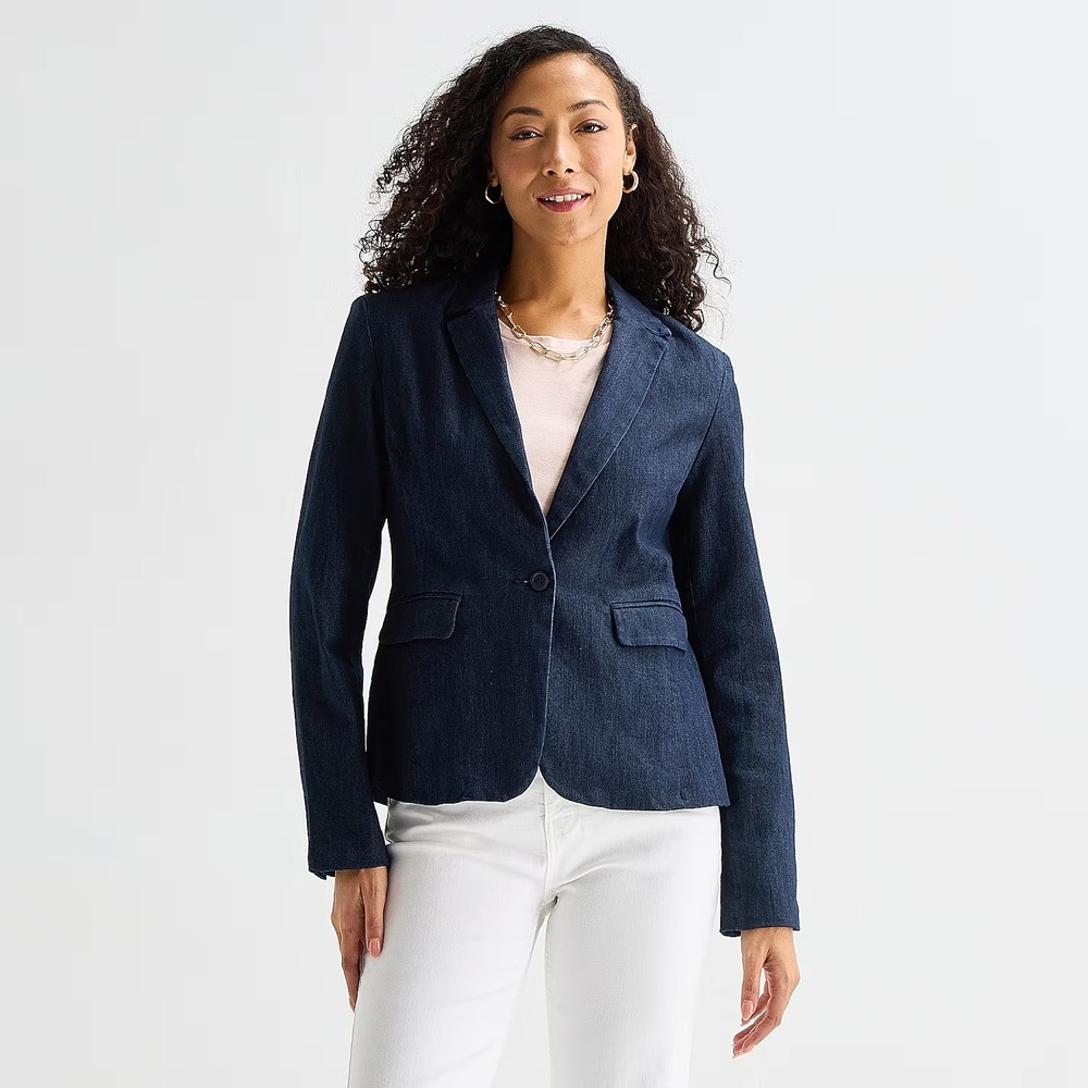 MSRP $90 Liz Claiborne Kate Womens 10 Petite Indigo Regular Fit Blazer